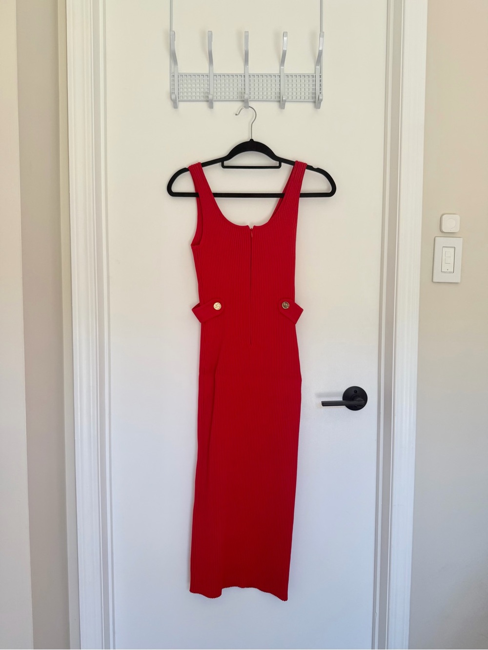 Michael Kors Red Ribbed Maxi Dress with Gold Buttons - Picture 2 of 2